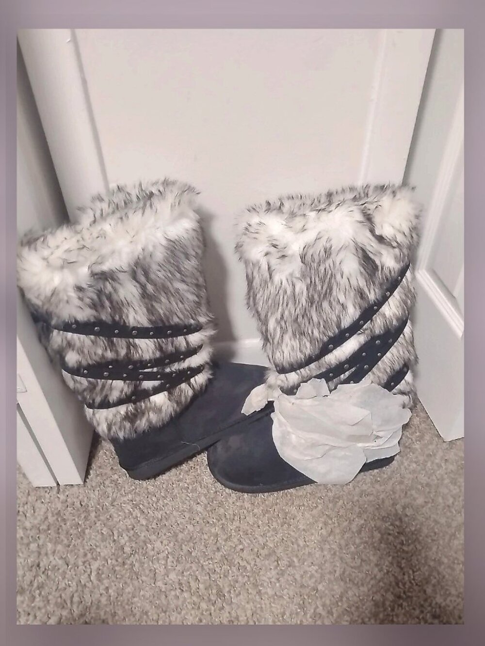 Black and white boots